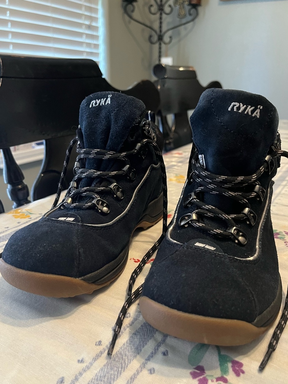 Ryka Blue Suede Lace-Up terrain boots with Gum Soles